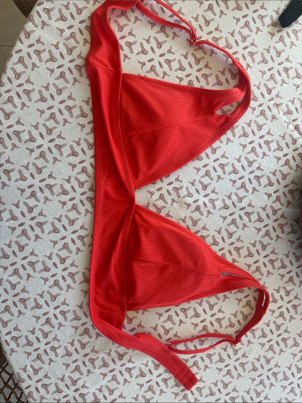Shade & Shore Red Ribbed Triangle Bikini Top